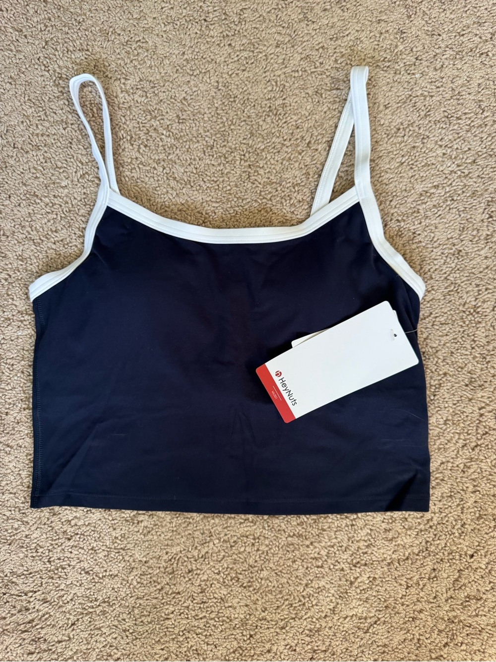 Navy Spaghetti-Strap Cropped Tank with White Trim